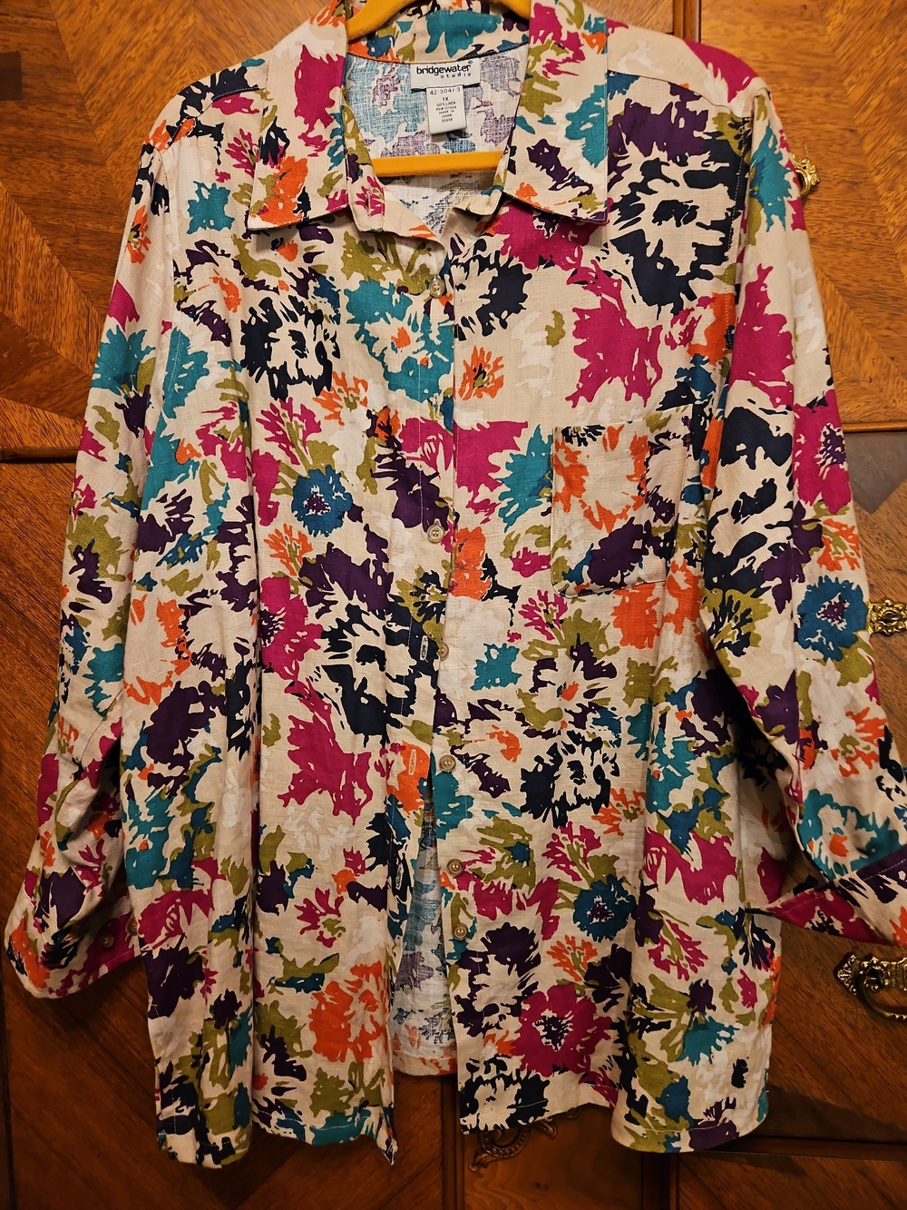 Bridgewater Multicolor Floral Button-Front Jacket 100% Linen Size 1 X